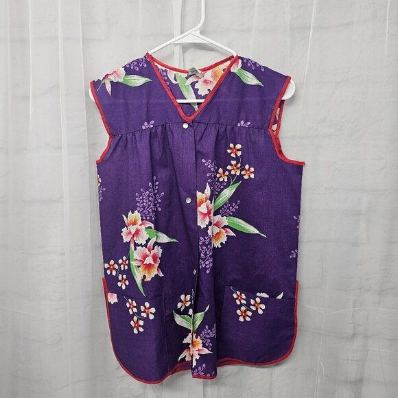 Vintage Purple Red Floral Tank Pearl Snap Retro Boho Hippie M - Picture 8 of 11